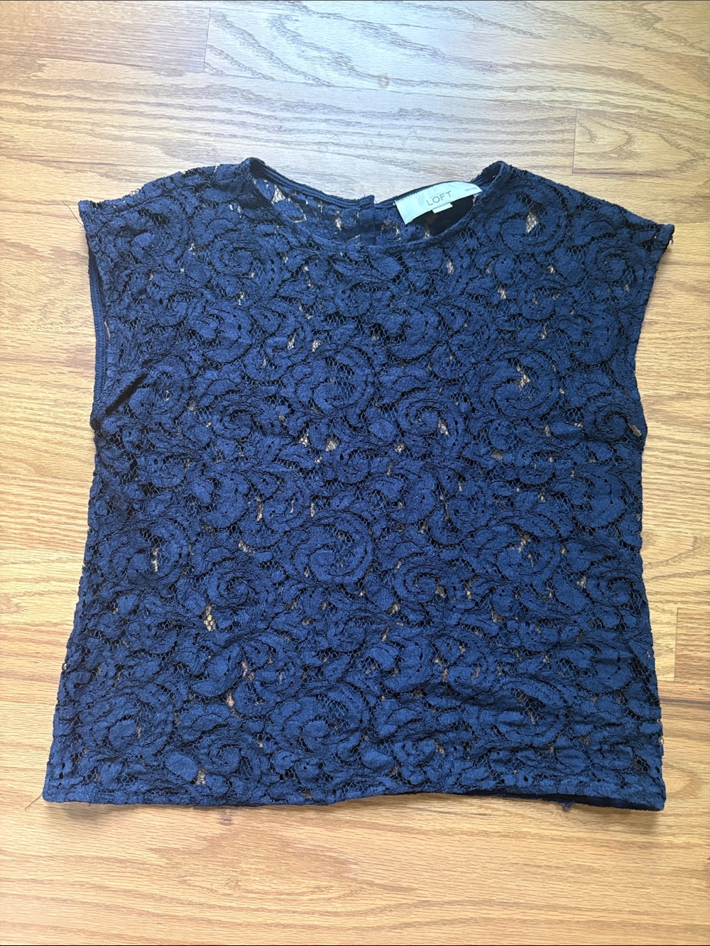 LOFT Navy Floral Lace Cap-Sleeve Top